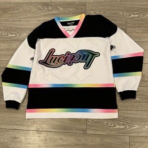 Luci Rave Jersey Medium Rainbow Trim EDM Festival Hockey Style *SIGNED*